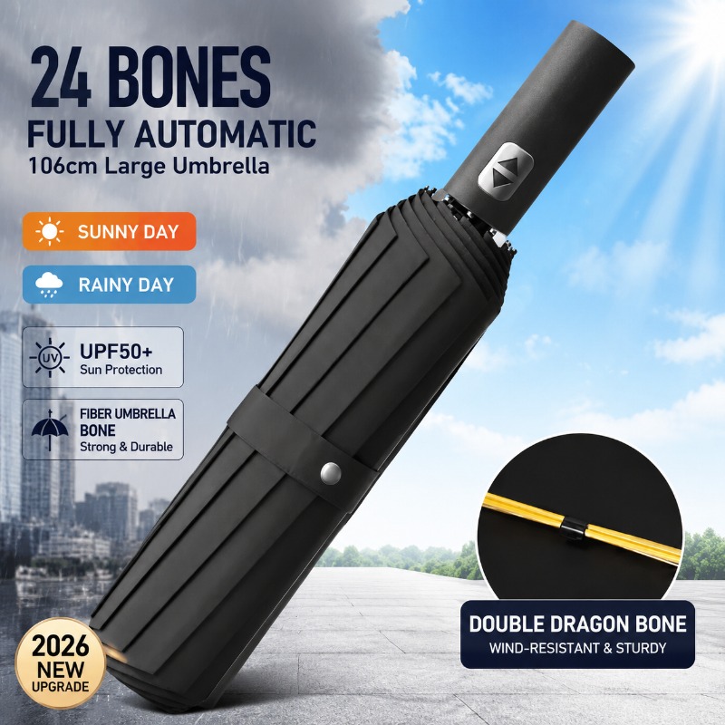Parasol Umbrella Large - 2026 New 24 Ribs Fully Automatic