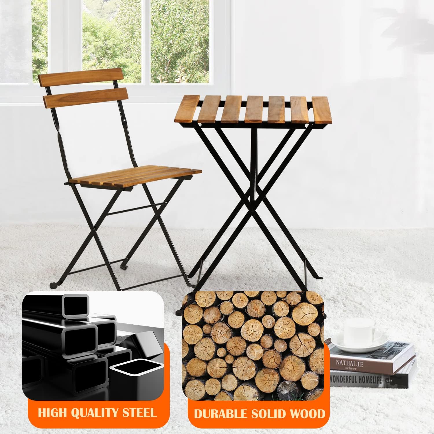 Natural wood 3-piece folding p - Outdoor Furniture Table 评论和价格