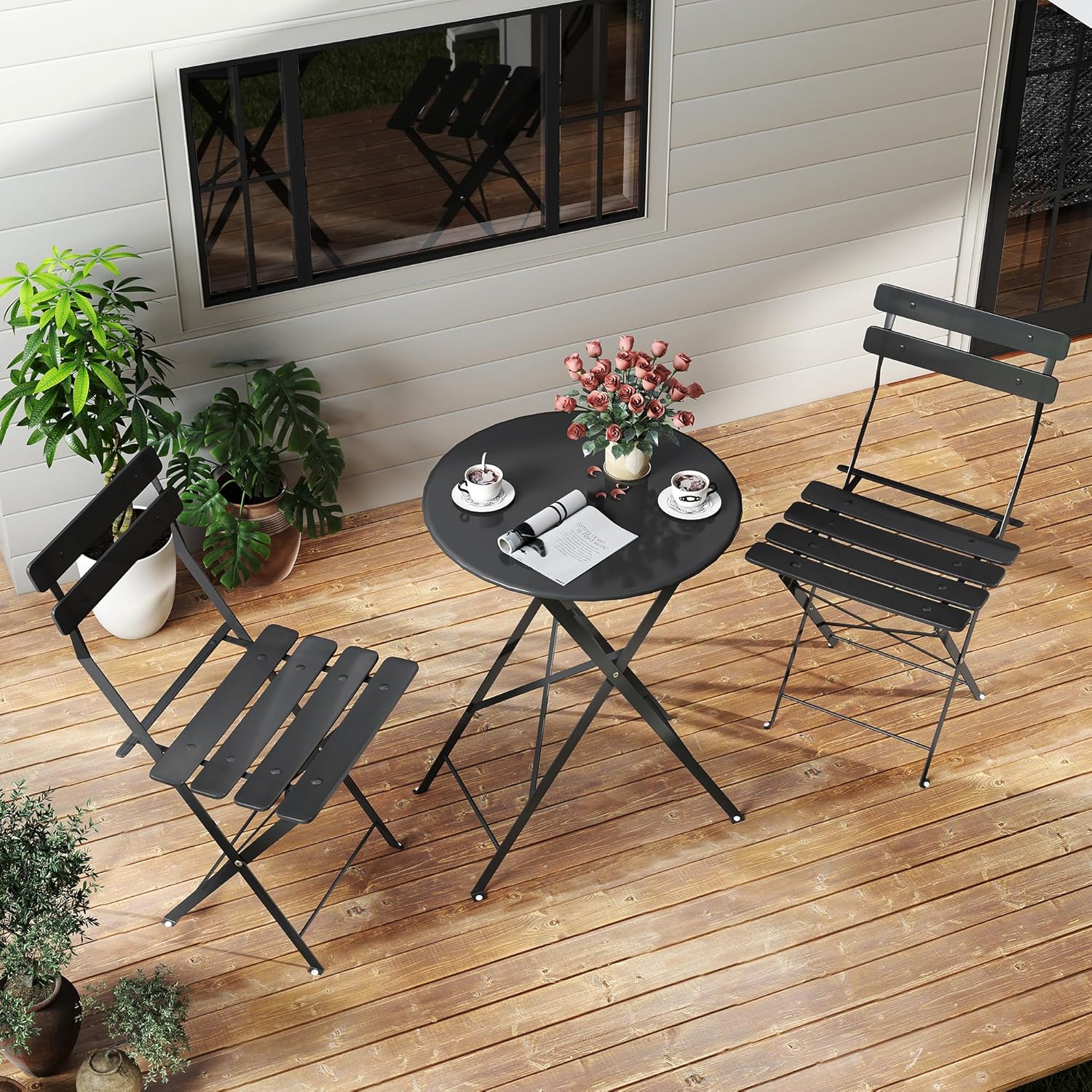 Space-saving black 3-piece fol - Outdoor Furniture Table 评论和价格