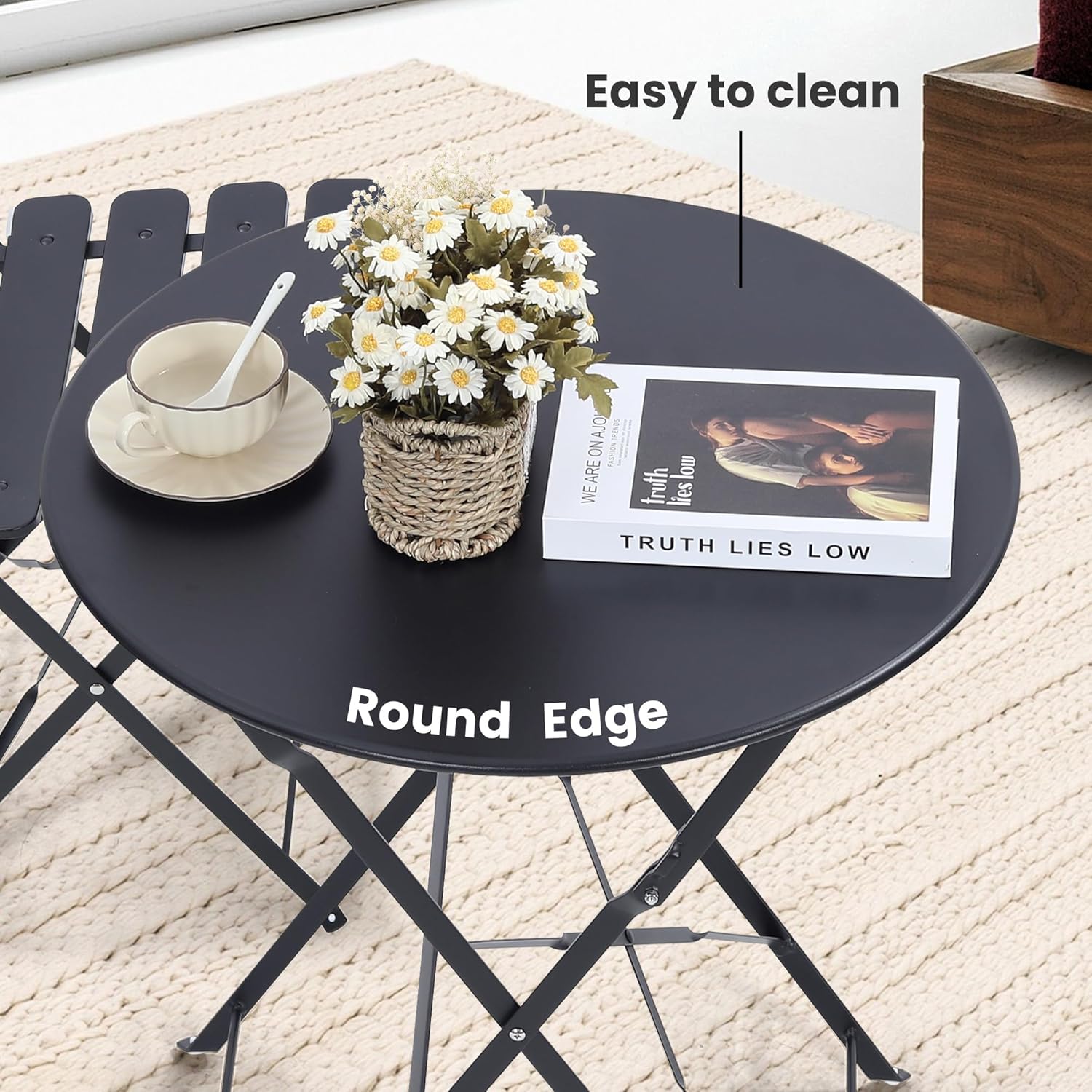 Space-saving black 3-piece fol - Outdoor Furniture Table 评论和价格