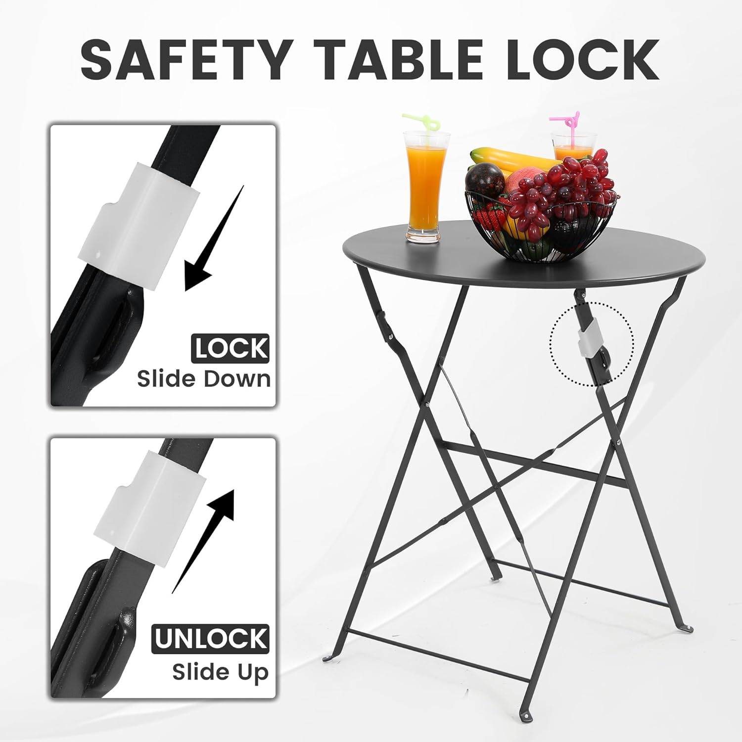 Space-saving black 3-piece fol - Outdoor Furniture Table 评论和价格